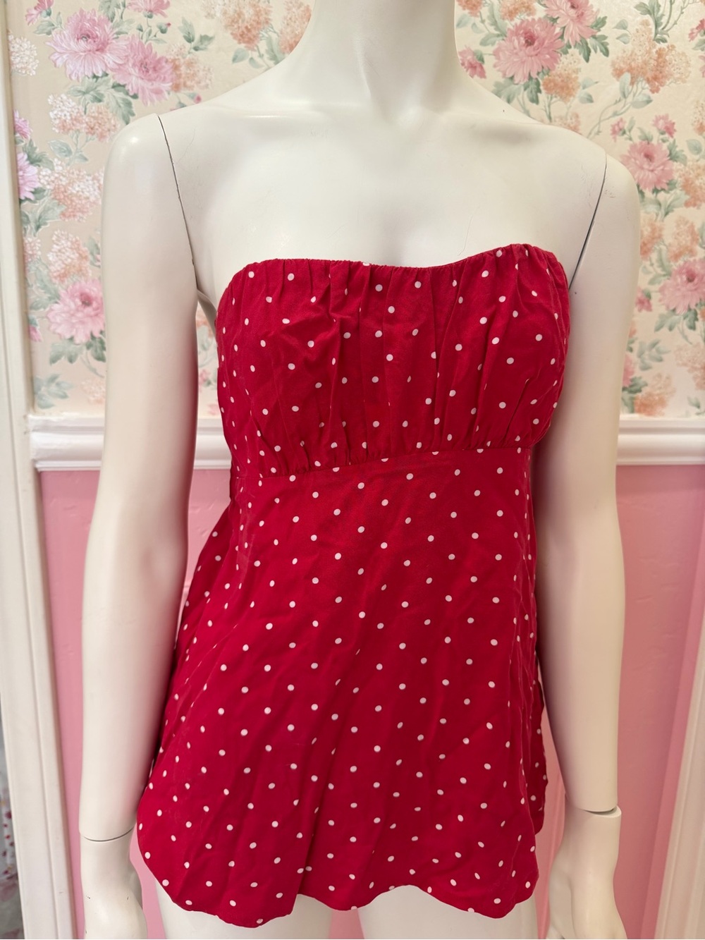 Hollister Red Strapless Polka Dot Top